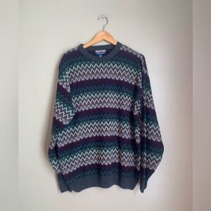 S.W. m. Casuals Geometric Pattern Sweater Grandpa Cosby Size XLT Vintage 90’s